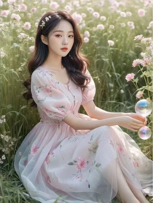 （901-1000直播间拍）纯欲法式夏季显瘦连衣裙碎花女