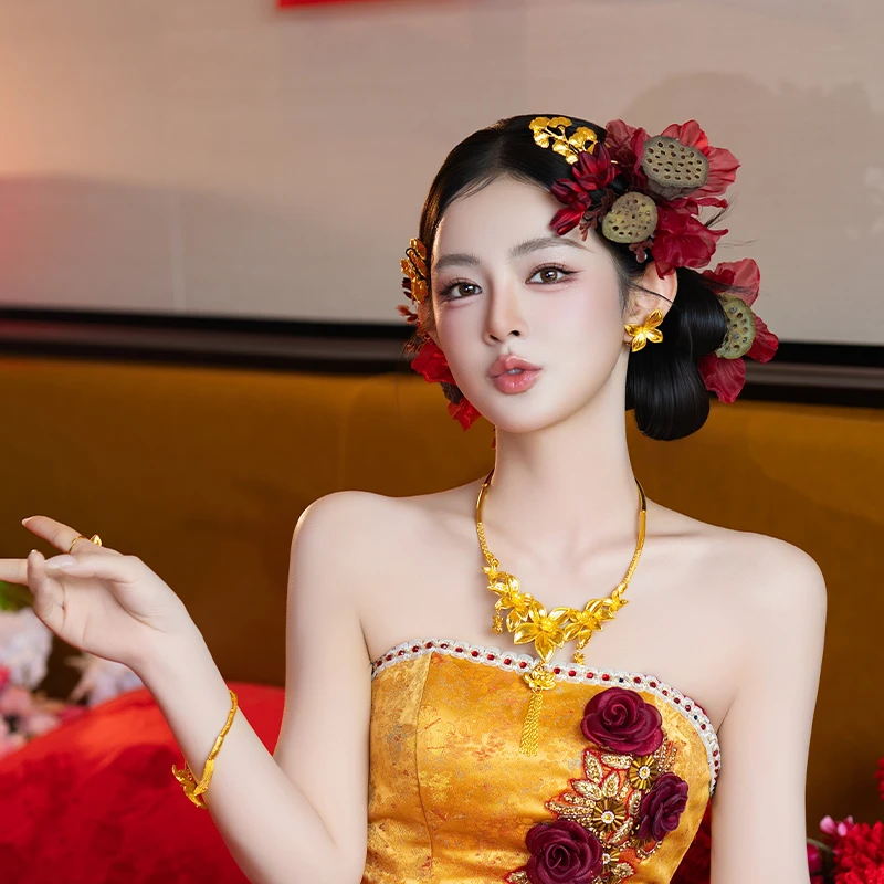 合金布艺婚庆饰品 复古新娘仿真莲蓬花仙气新中式造型发饰MC3128