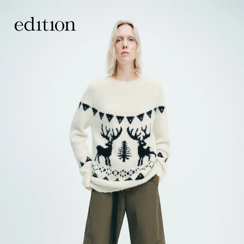 【达人专属】edition麋鹿图案羊驼毛毛衣#EBD4SWT041