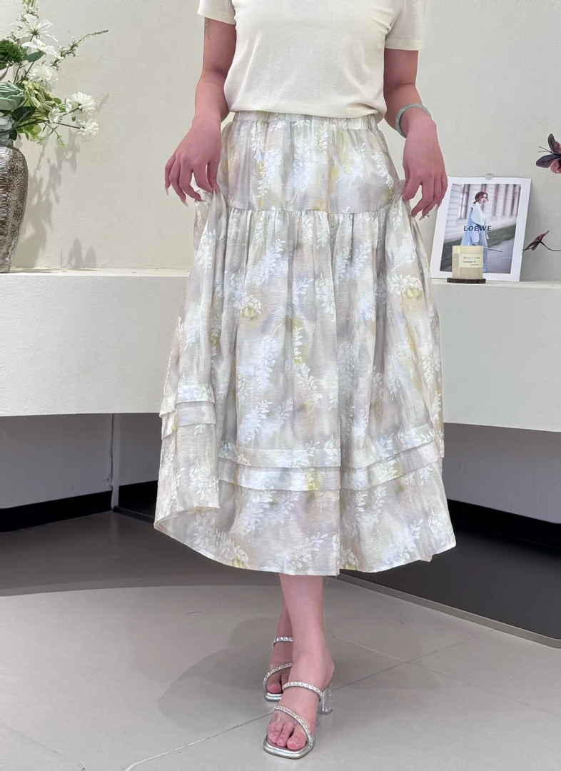 白色蕾丝半身裙高腰提花植物花卉短裙A字 85420123