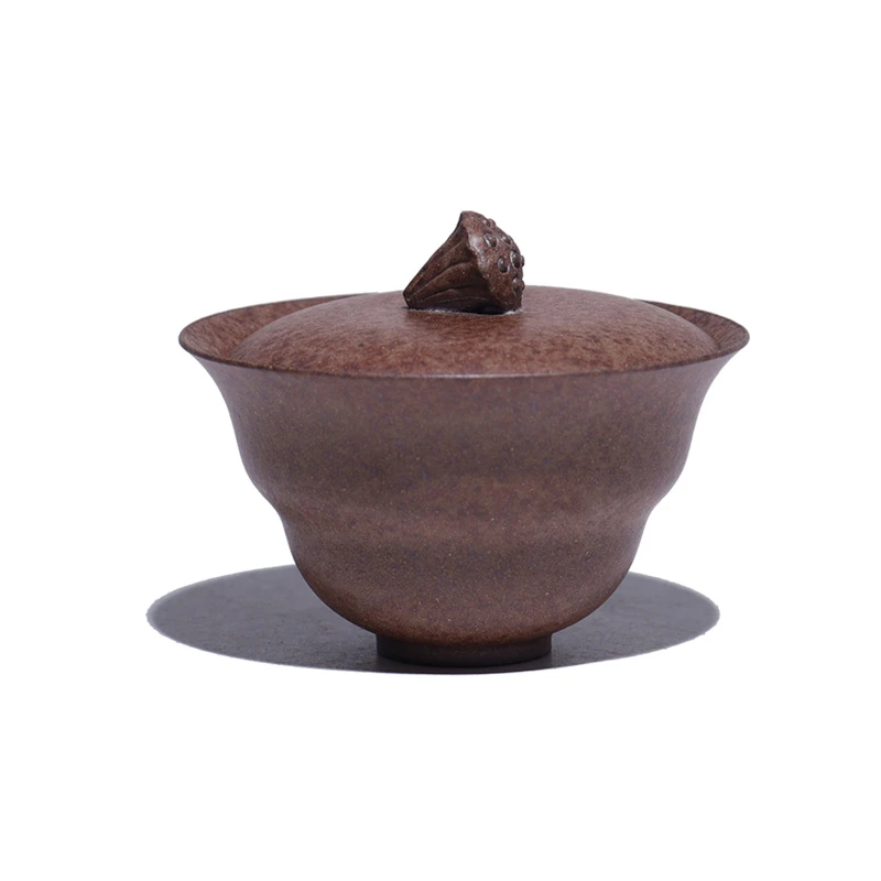 大吉羊柴烧 宜兴紫砂茶碗 原矿本山绿泥莲子盖碗款二100ml