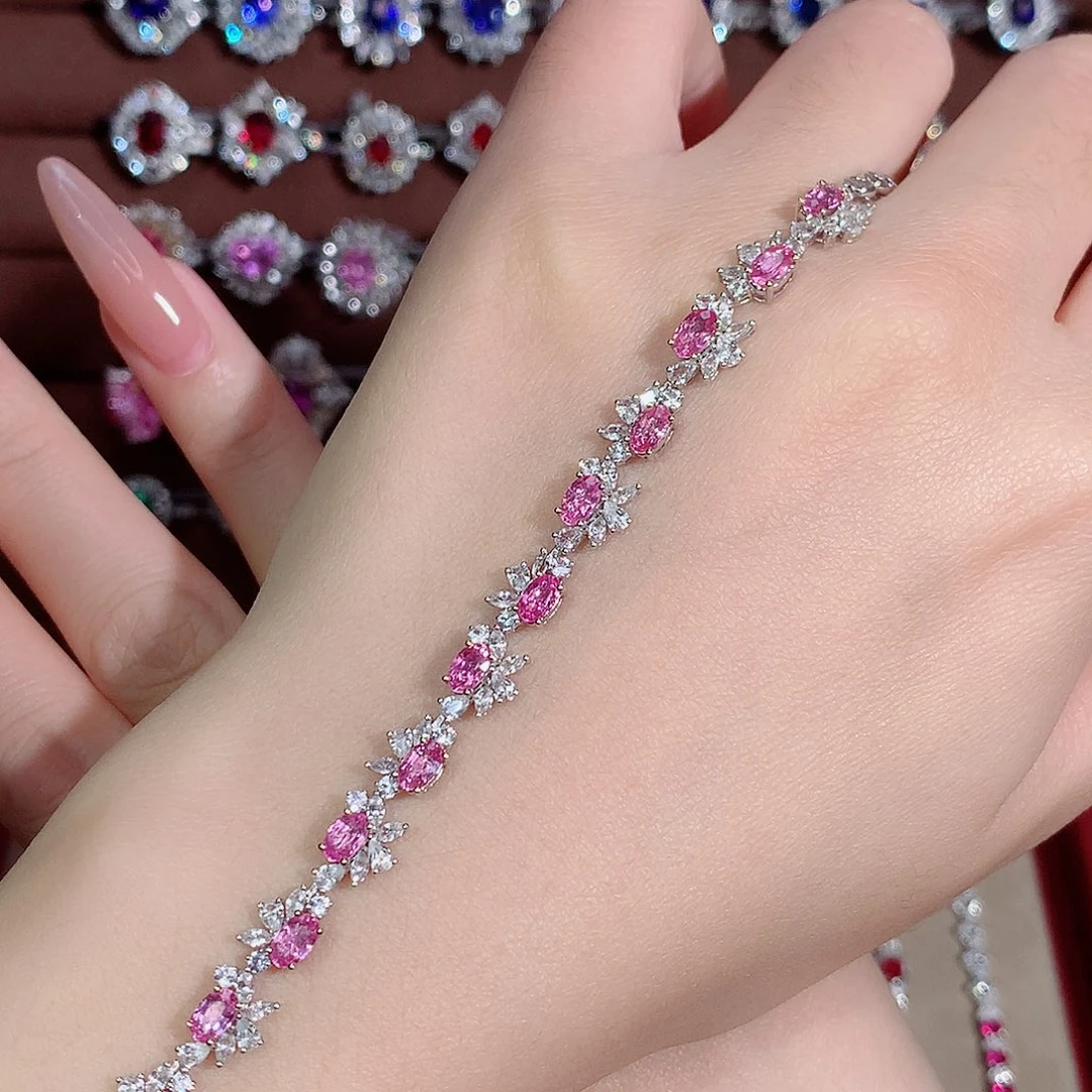 18K金镶嵌彩色蓝宝石手链3.9ct/天然宝石/七天无理由