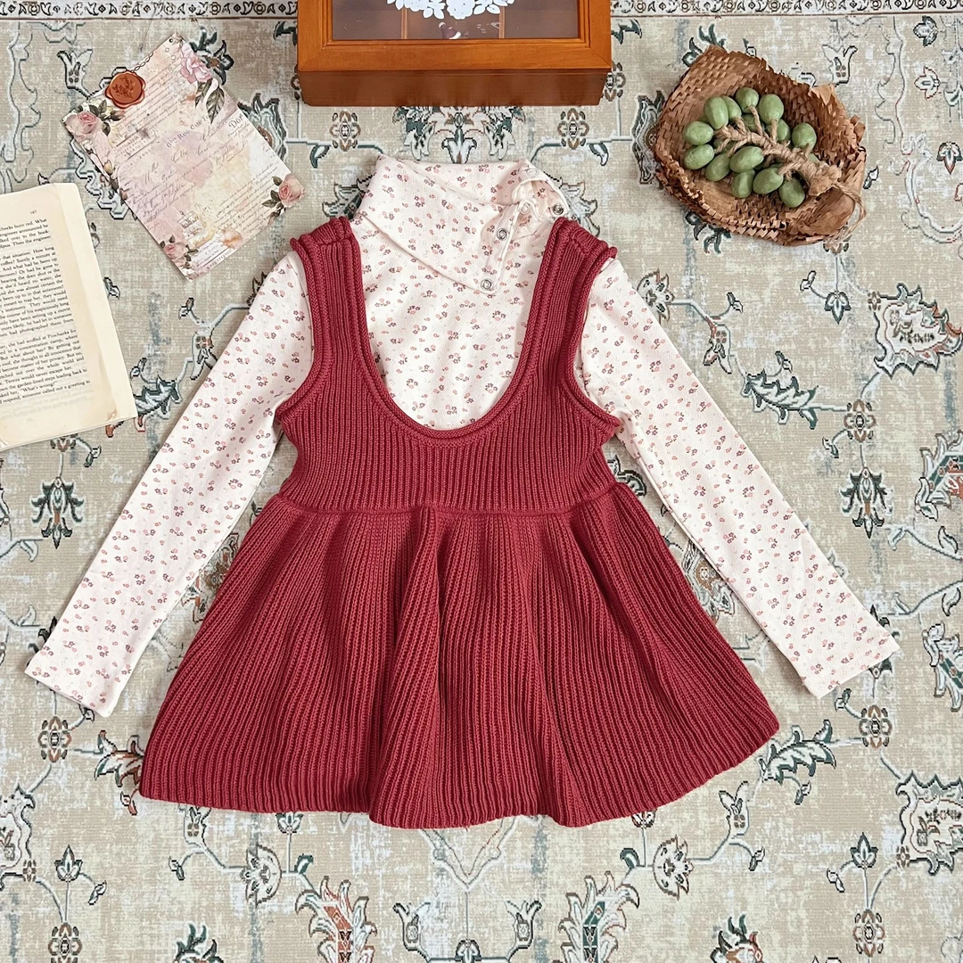 女童休闲风针织背带裙秋冬儿童提花高领多种穿法长袖时尚洋气女宝