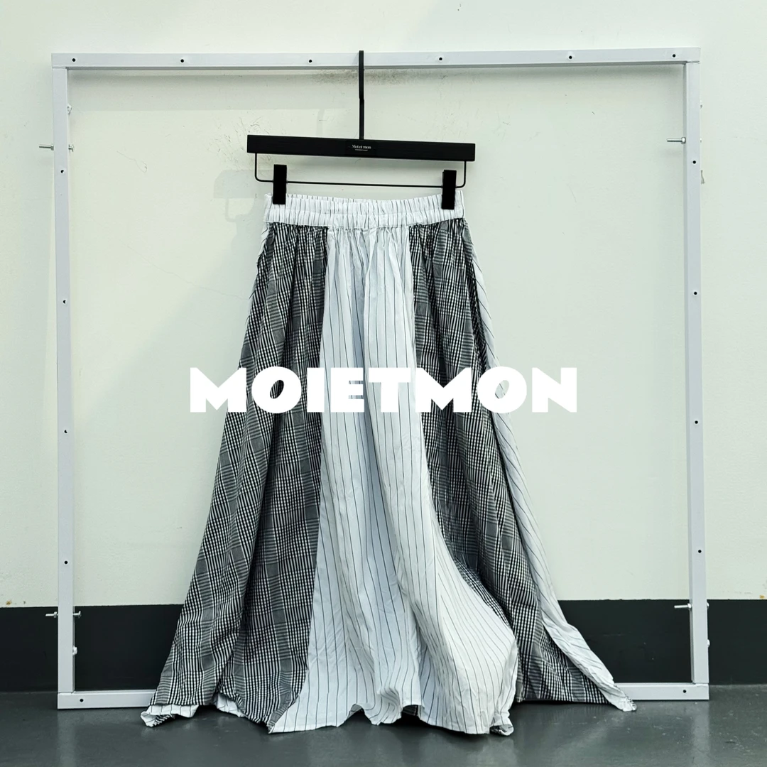 【Moi et mon】春季新款小众显瘦时尚格子半裙条纹宽松百搭拼接半裙