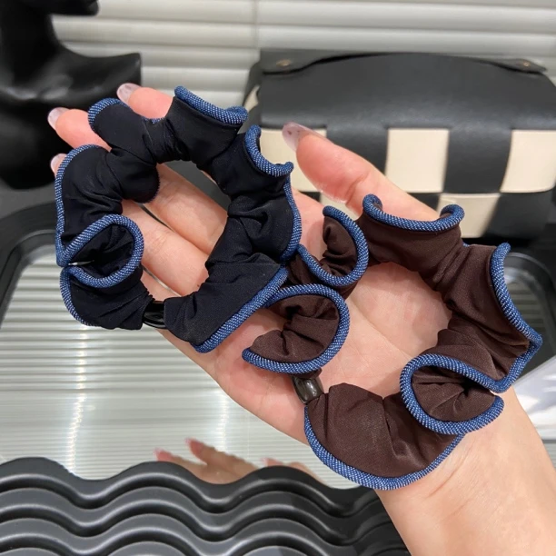 E5024彩色包边黑色褶皱发圈高弹力百搭丸子头发绳韩国马尾头绳女