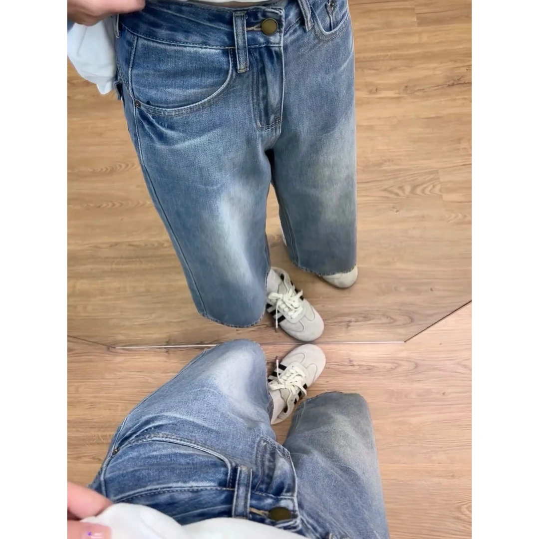 【送黑色腰带】阔腿七分牛仔裤女薄款夏季新款高腰慵懒风7584  Q