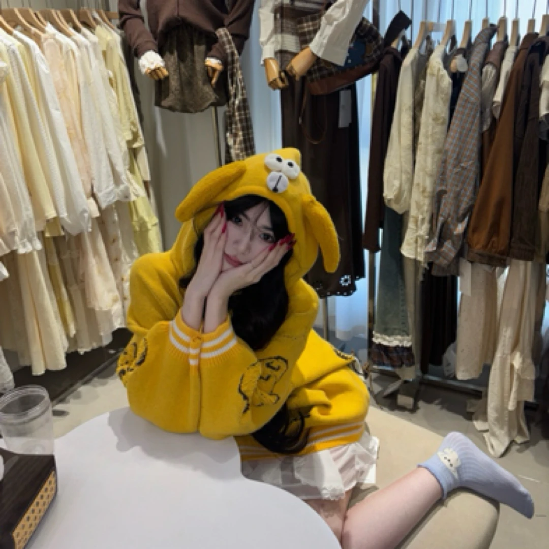 连帽女慵懒风毛针织宽松毛衣冬季