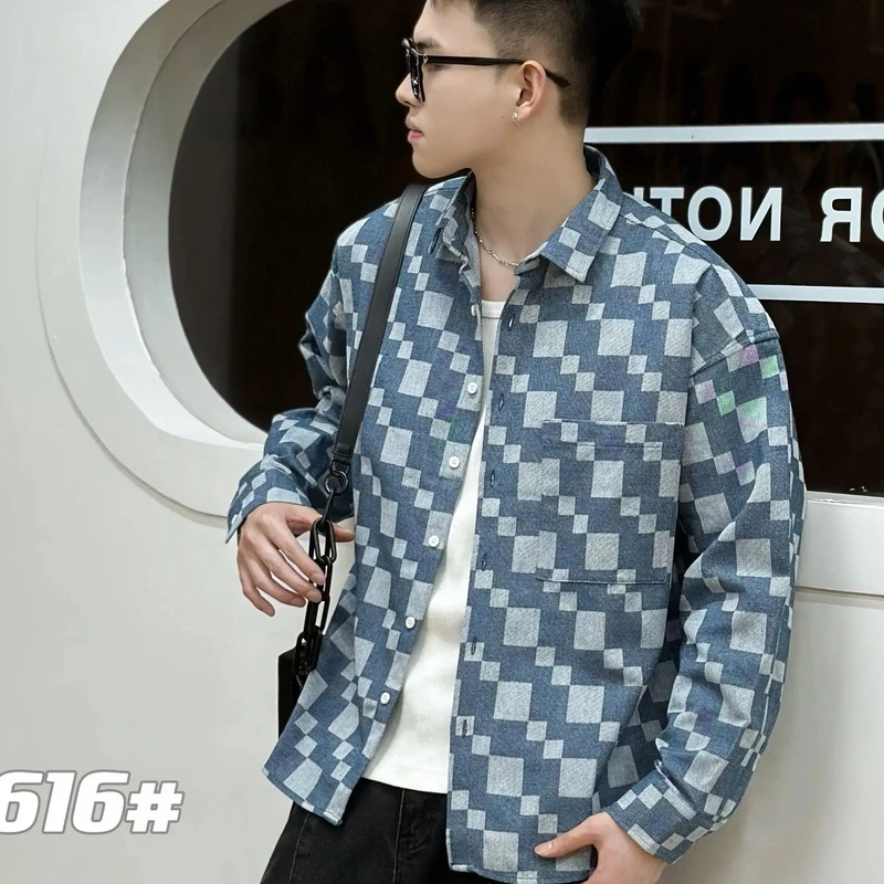 春秋季潮流百搭时尚休闲格子衬衫夹克616