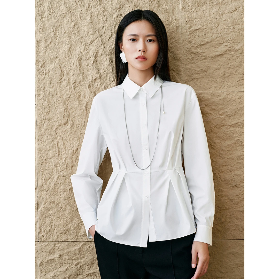 INSUN恩裳2025年春季新款简约修身显瘦白色衬衫9C65130020