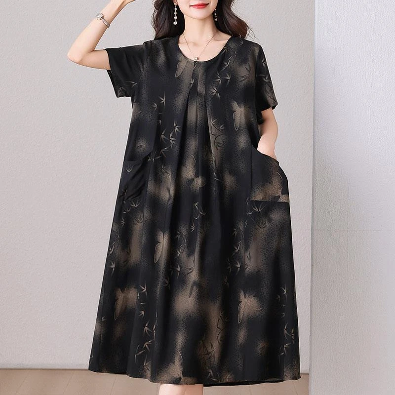 夏季棉绸连衣裙女宽松显瘦中老年妈妈大摆裙2025新款今年流行爆款