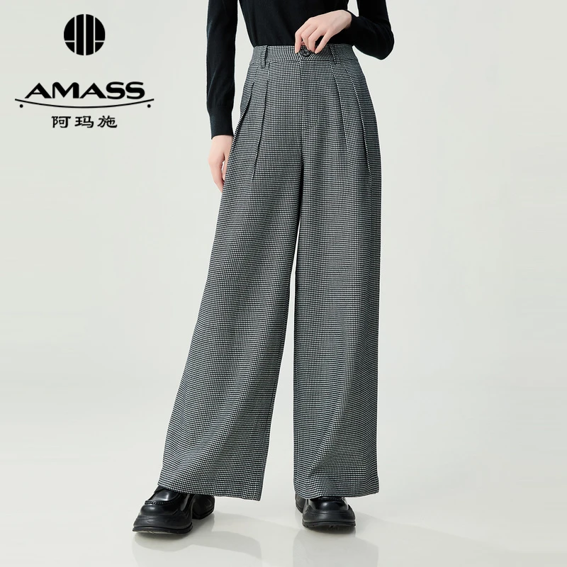 阿玛施AMASS 中腰懒率性百搭宽腿女装长裤5100561直筒裤