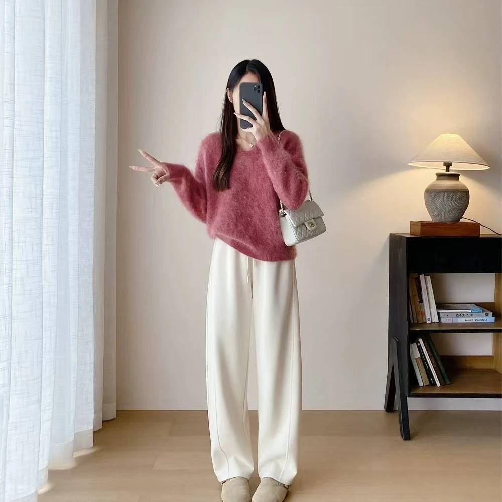 2025秋冬新款气质百搭休闲裤直筒阔腿裤香蕉镰刀弯刀奶奶裤宽松