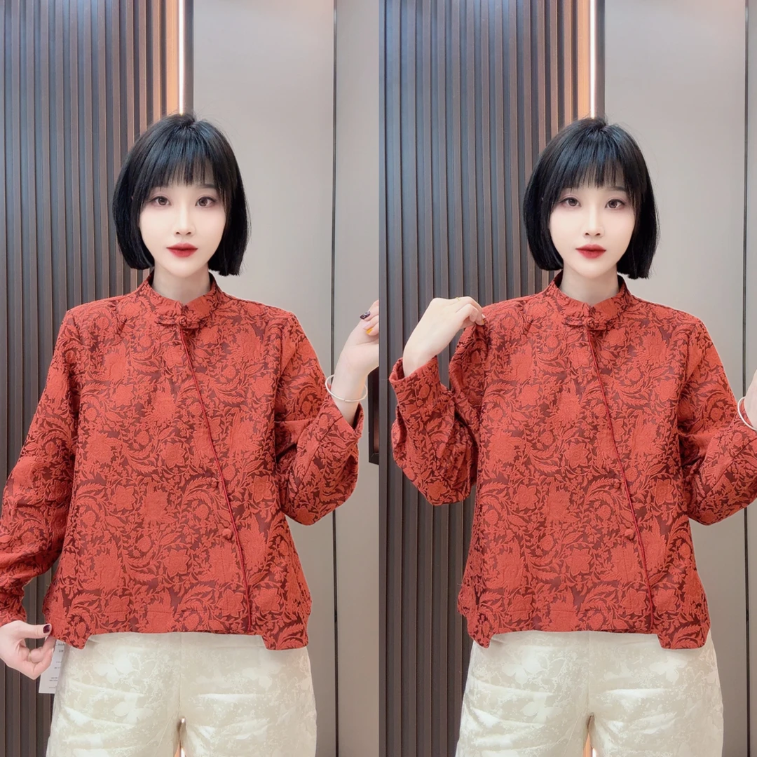 敏宝＋3291定制新中式斜襟雕花刺绣盘扣上衣