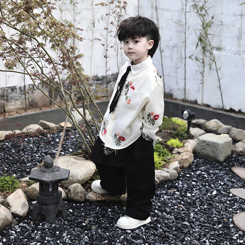 【现货】Jimmy妈童装 陌上人如玉春季新款儿童刺绣花朵轻薄国风衬衫