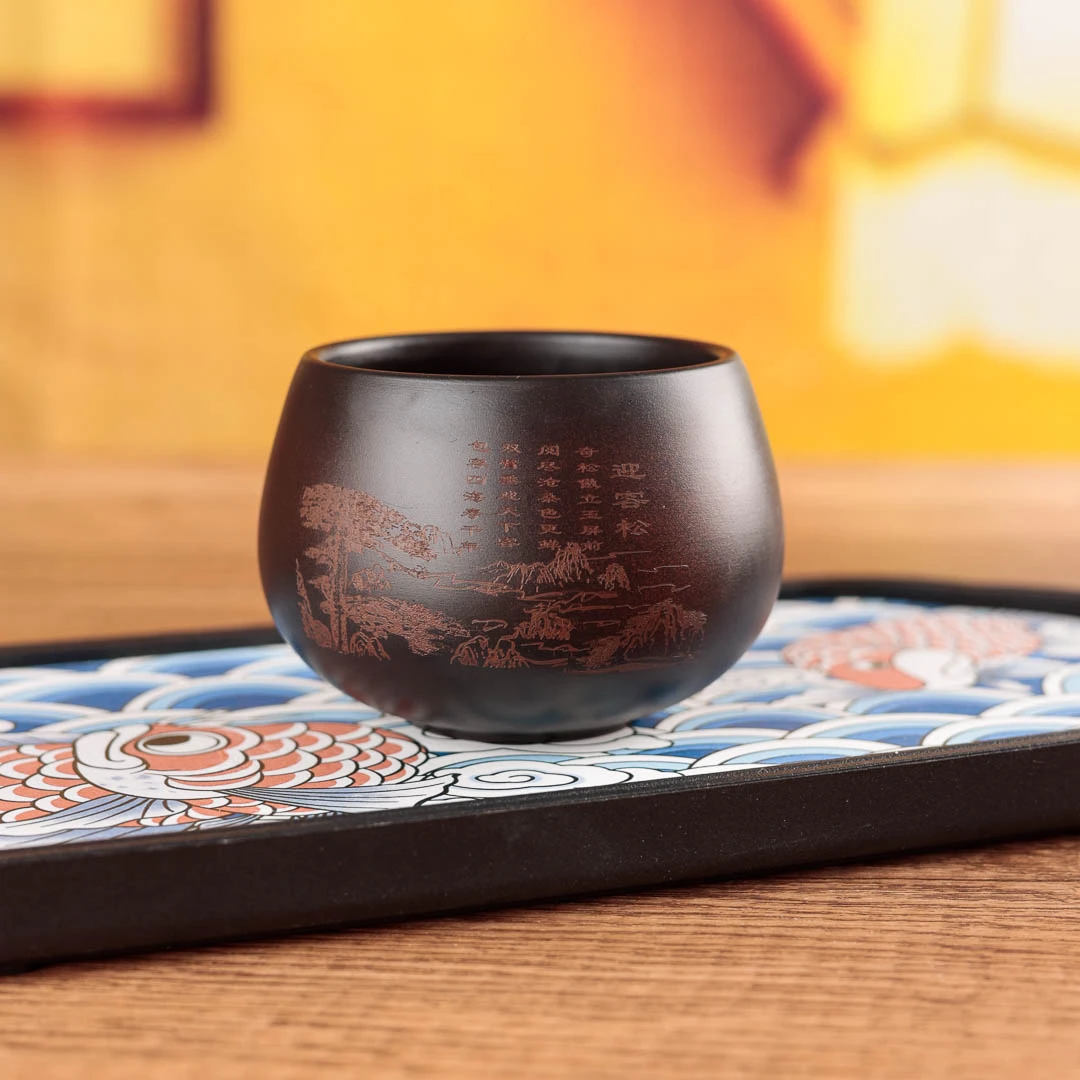 紫陶迎客松罗汉杯大宽口罗汉杯功夫泡茶盏品茗杯（星凯）DY35