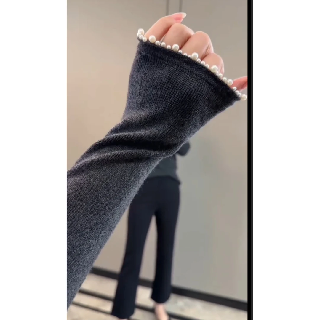 百搭弹力显瘦修身钉珠V领长袖针织打底衫2025秋季新款穿搭气质