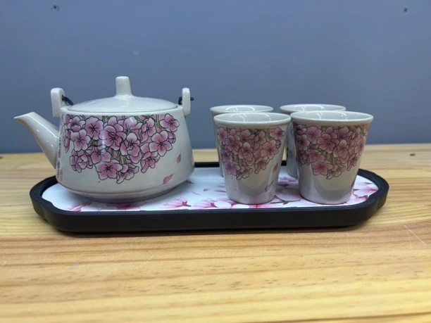 41花团锦簇提梁壶一壶四杯带茶盘