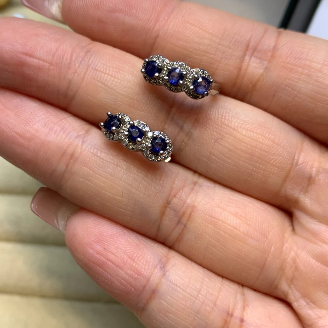 耳饰蓝宝石银S925镶嵌