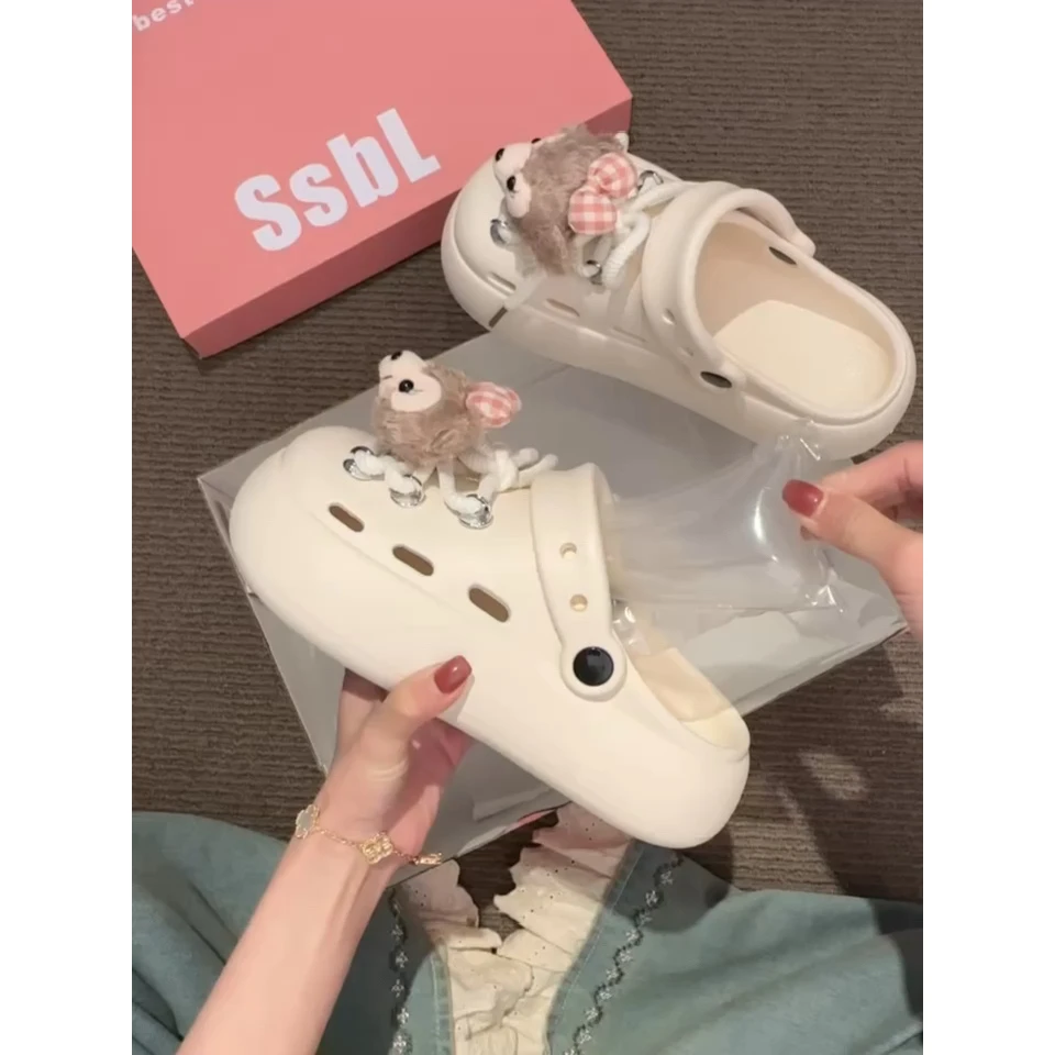 可爱雪莉玫厚底洞洞鞋女外穿2025夏季新款卡通少女心绑带包头拖鞋