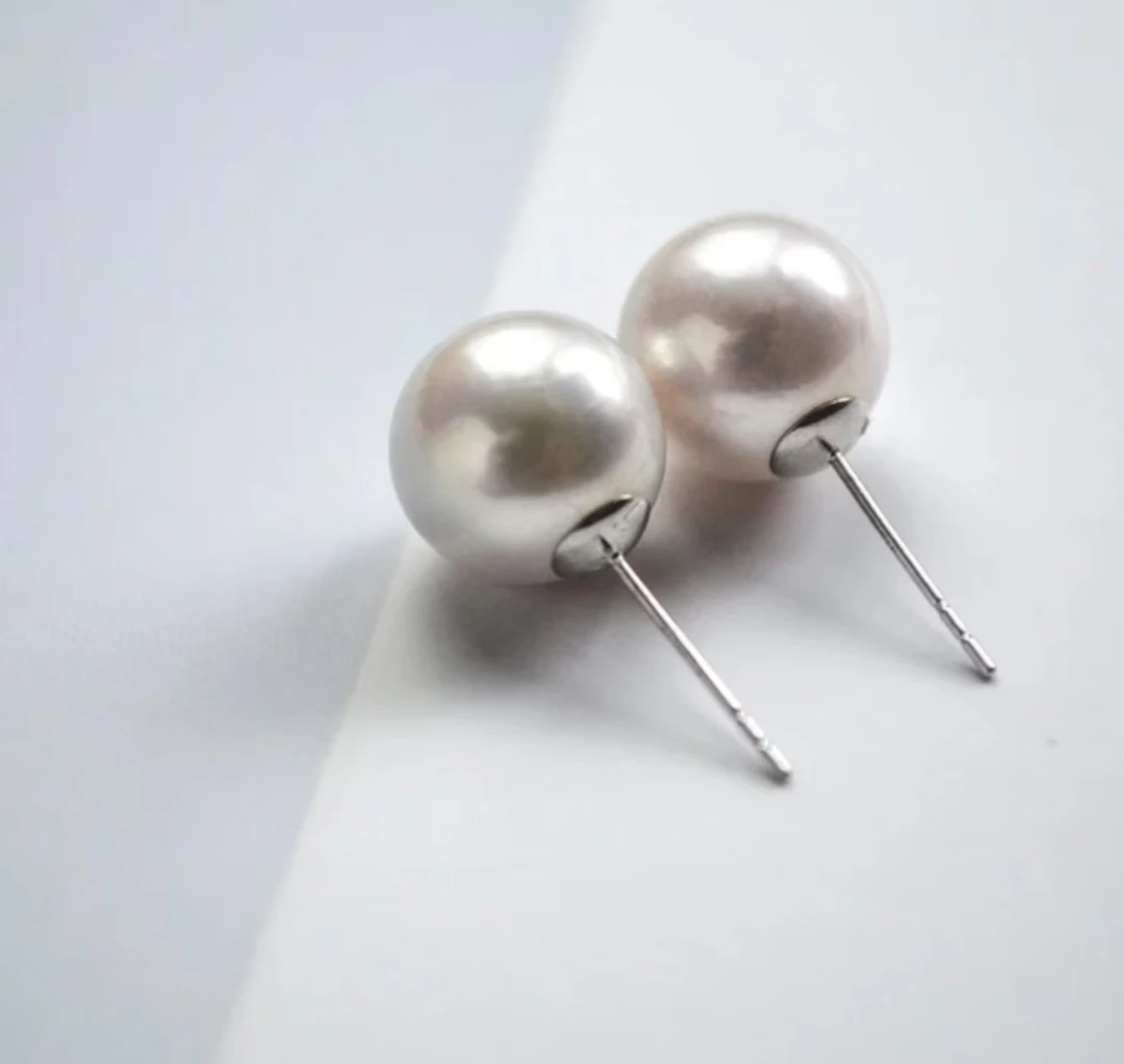 天然珍珠12-13mm   空姐素耳钉