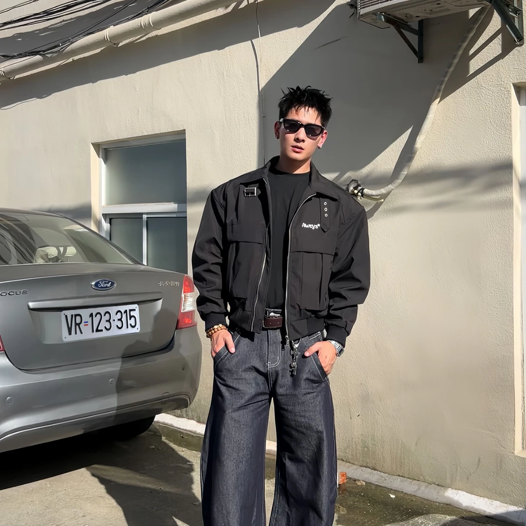 TTYM*翻领秋季夹克外套韩系工装运动潮流休闲男女开衫上衣飞行员