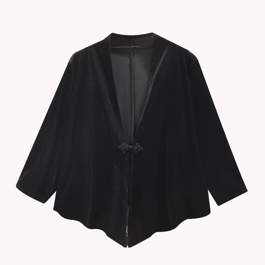 (小曼推荐）1469#新款时尚气质丝绒盘扣外披外套