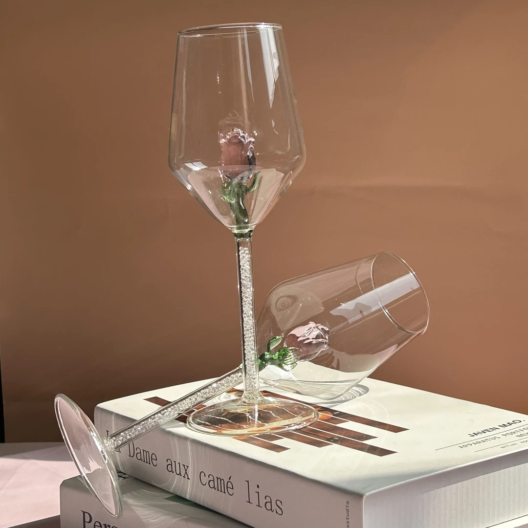 玫瑰花玻璃红酒杯