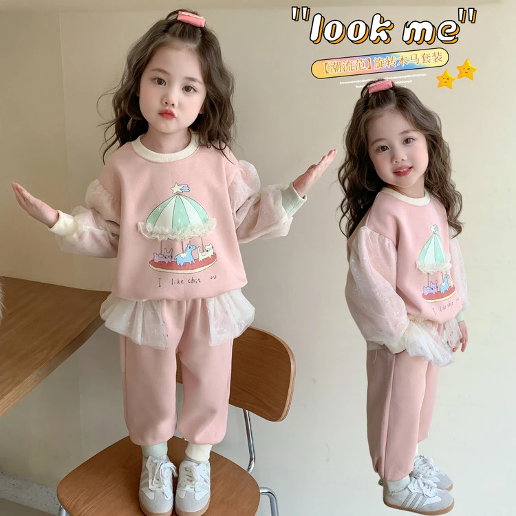 女童卡通套装春秋装2025新款洋气秋季儿童卫衣两件套宝宝时髦衣服