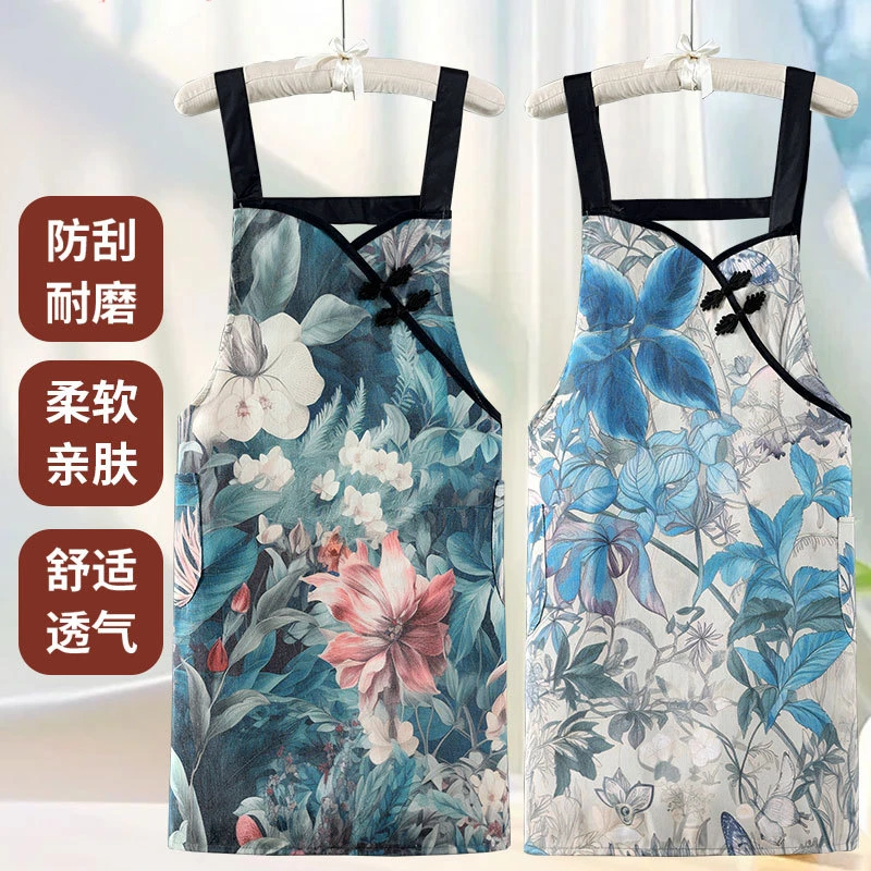 新款时尚中国风旗袍围裙透气耐磨防油污围腰家用厨房上班工作服
