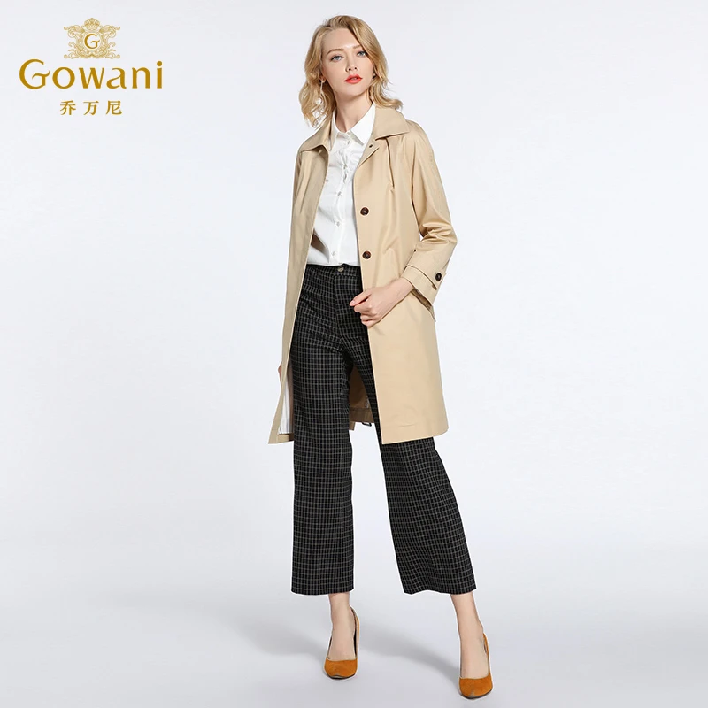 Gowani/乔万尼女士外套直筒系带休闲卡其色风衣长款韩EB3A249003