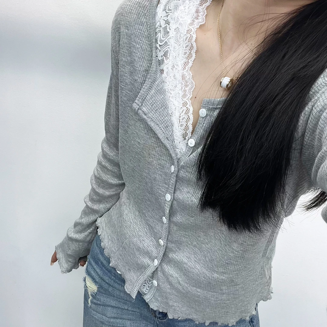 虞书欣明星同款蕾丝吊带拼接假两件叠穿针织开衫芭蕾风上衣250016