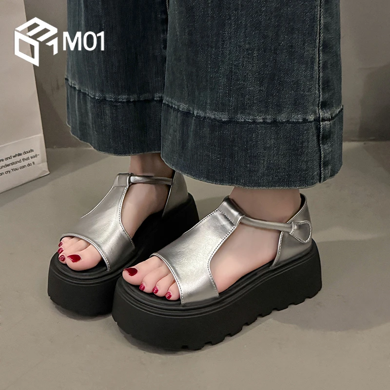 M01巨好看的松糕厚底凉鞋女款夏季新款绝美魔术贴增高凉鞋女34码