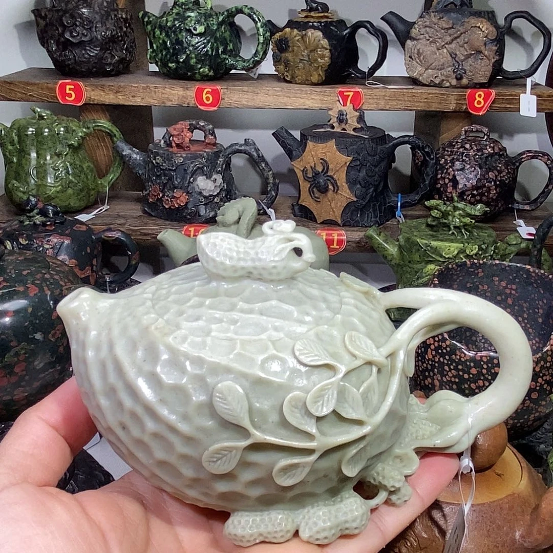 石材冰碛玉花生壶24cc