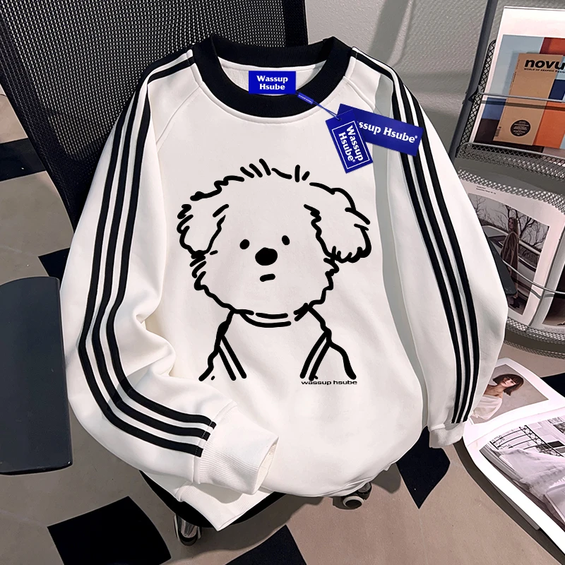 WASSUP HSUBE狗狗印花卡通男女休闲宽松上衣新款重磅潮牌圆领卫衣