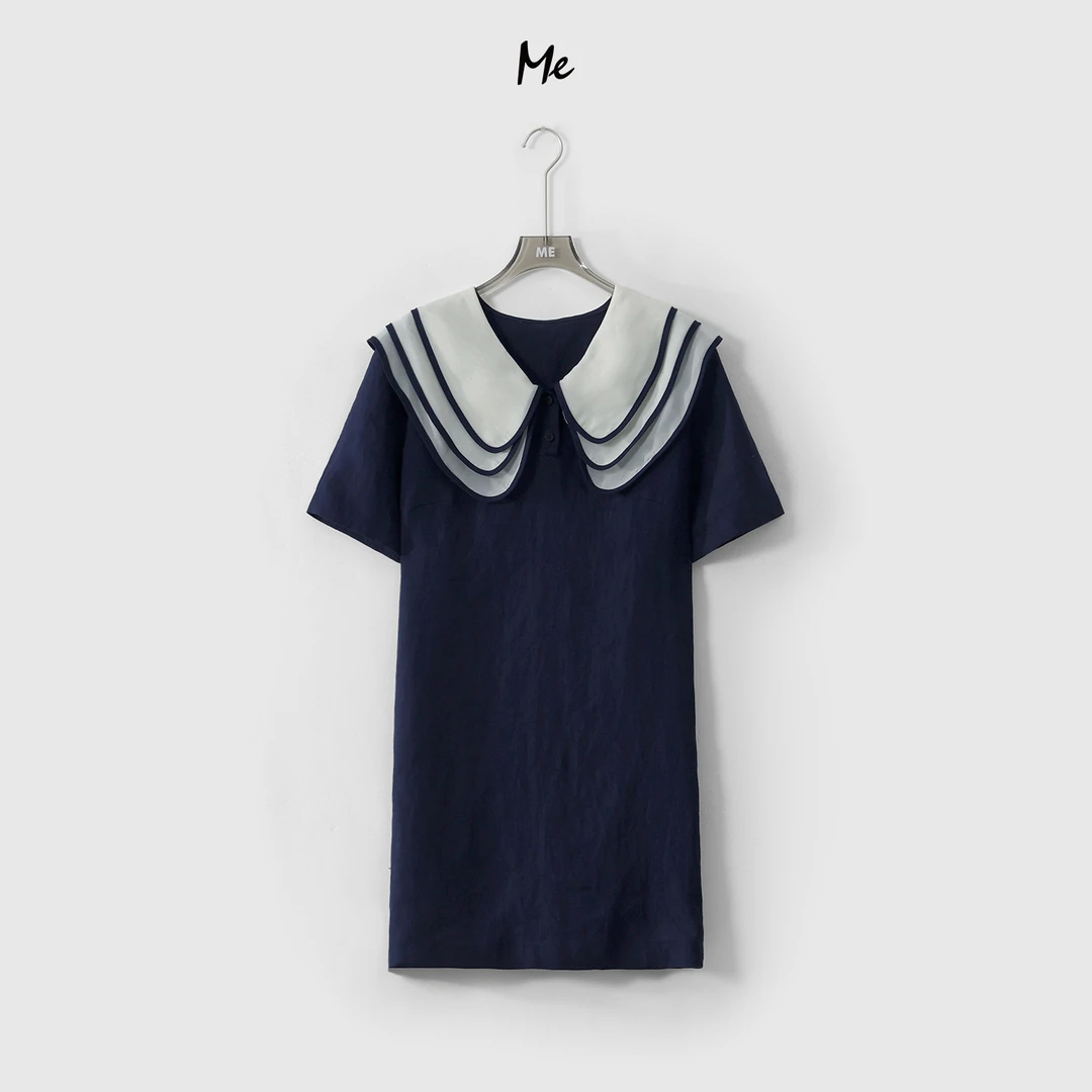 ME【100%亚麻夏梦连衣裙】显瘦舒适层次领时尚一手长裙子MESS4265