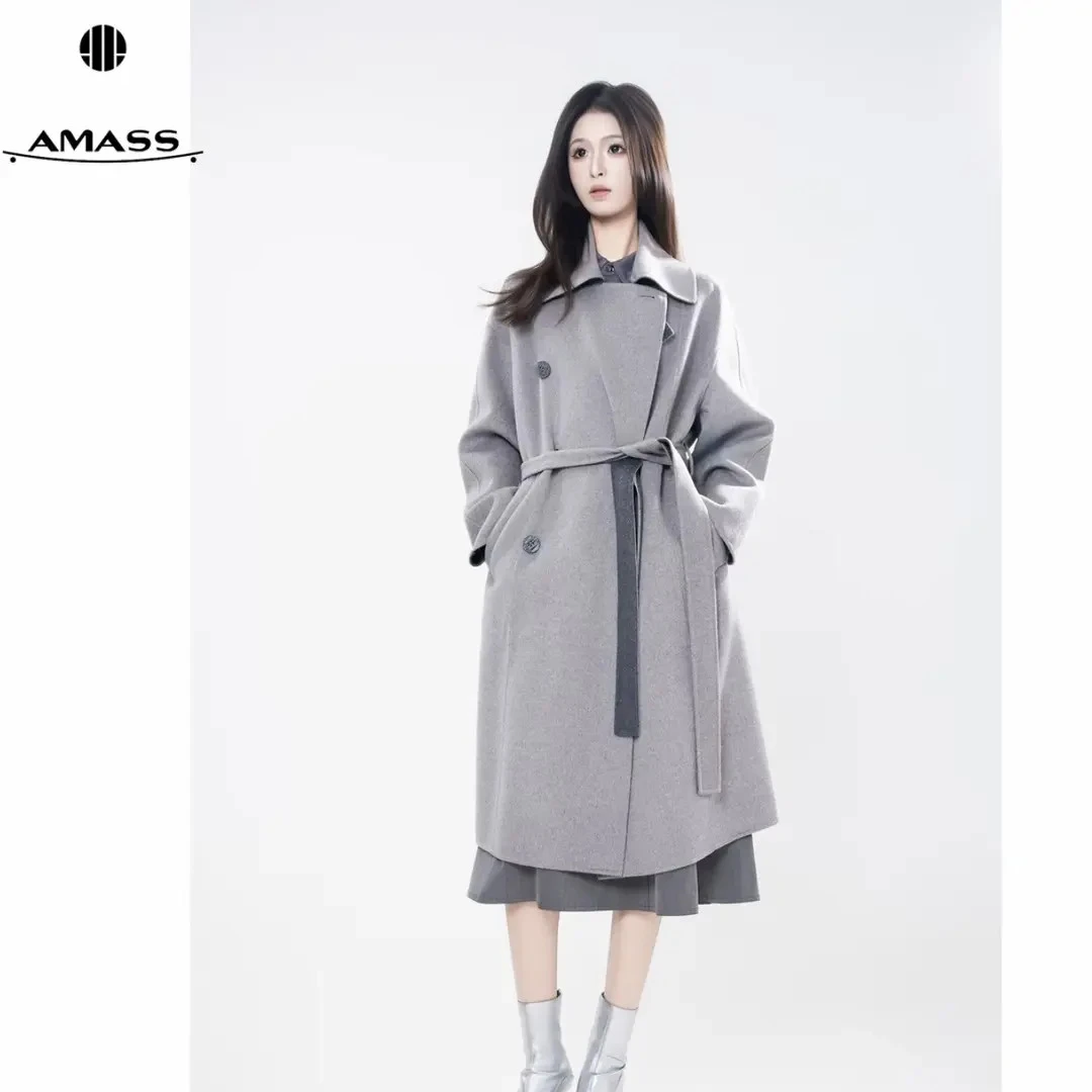 阿玛施AMASS 540029新款冬季简约质感时髦气质款绵羊毛毛呢外套女