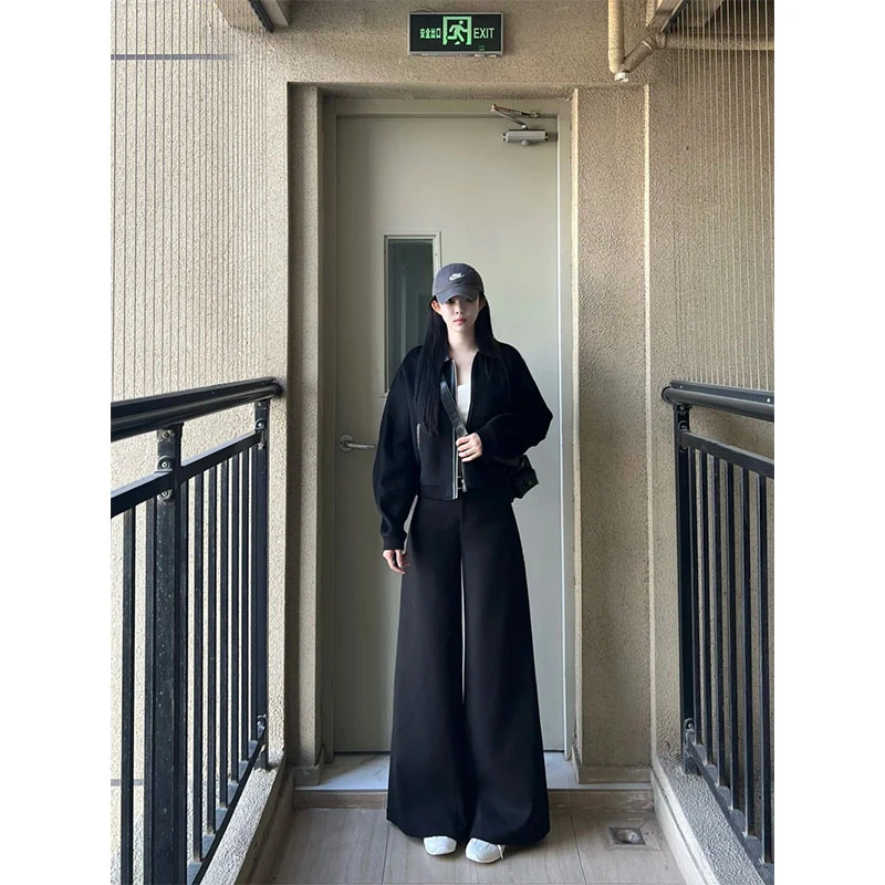 秋季时尚设计感通勤百搭时尚宽松外套上衣休闲简约阔腿长裤套装女