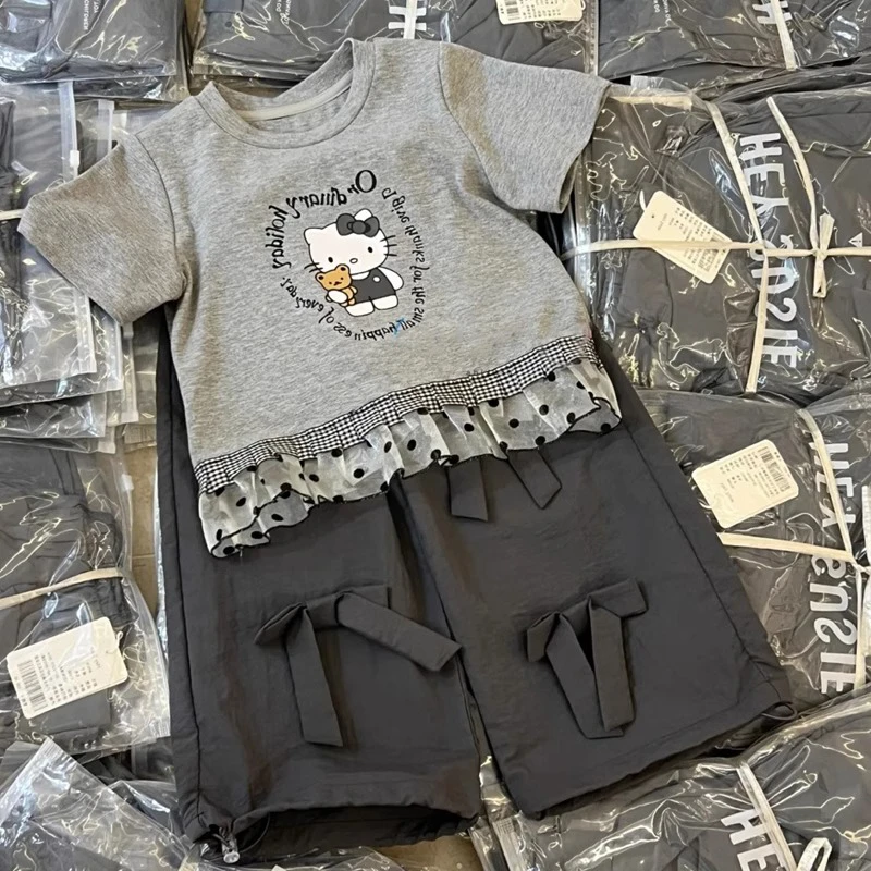 童装女宝2025夏季新款儿童洋气打底衫卡通T恤女宝花边短袖上衣