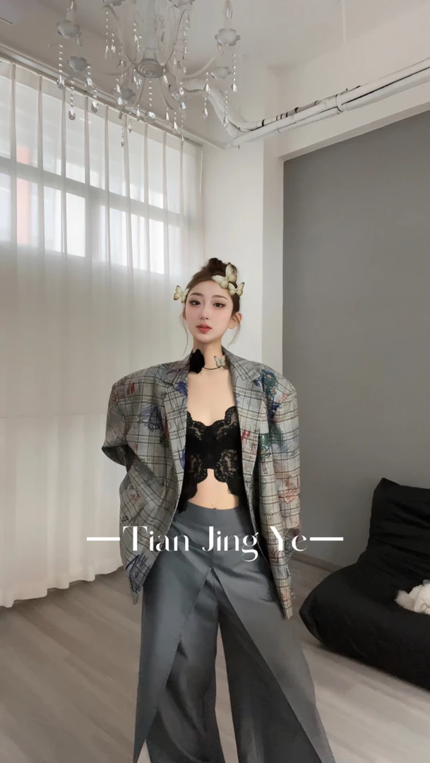 【田景野】25~早春新款垫肩宽松大版洋气涂鸦西装