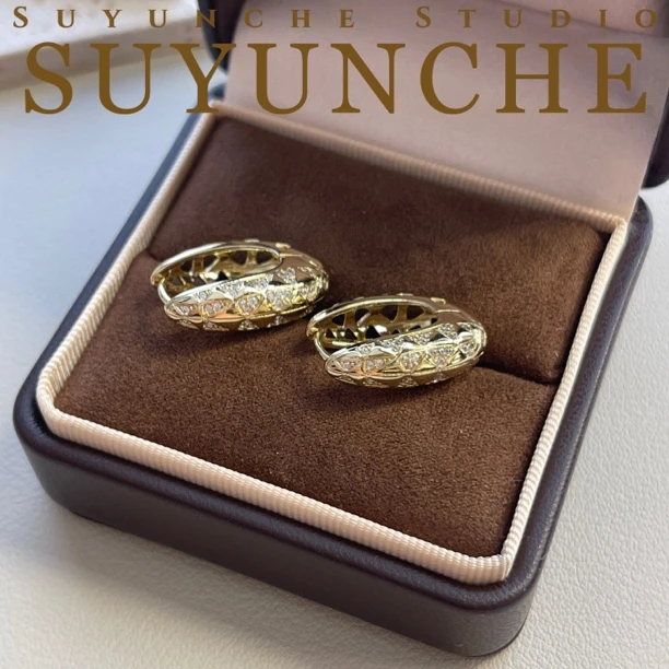 铜合金合成锆石耳饰 Suyunche2828浅金色欧美个性气质耳扣耳环