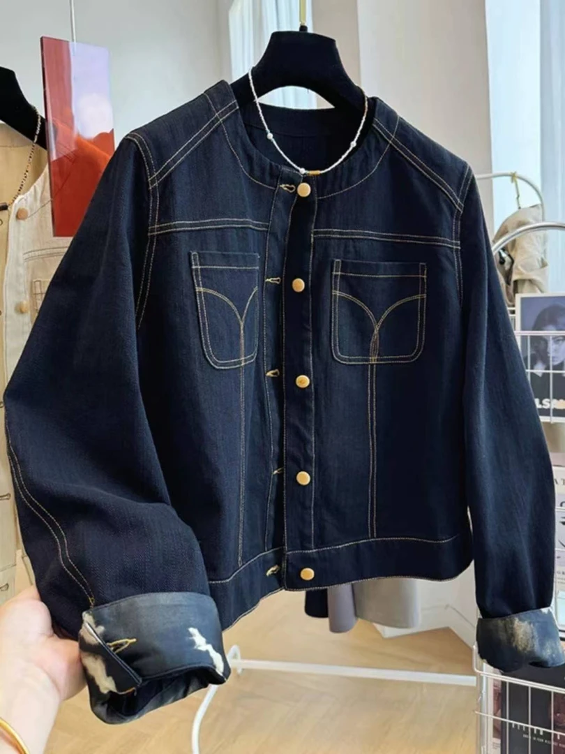 815-翻袖 牛仔外套