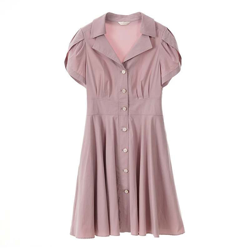 夏季新款短袖连衣裙女法式气质收腰衬衫裙薄12231