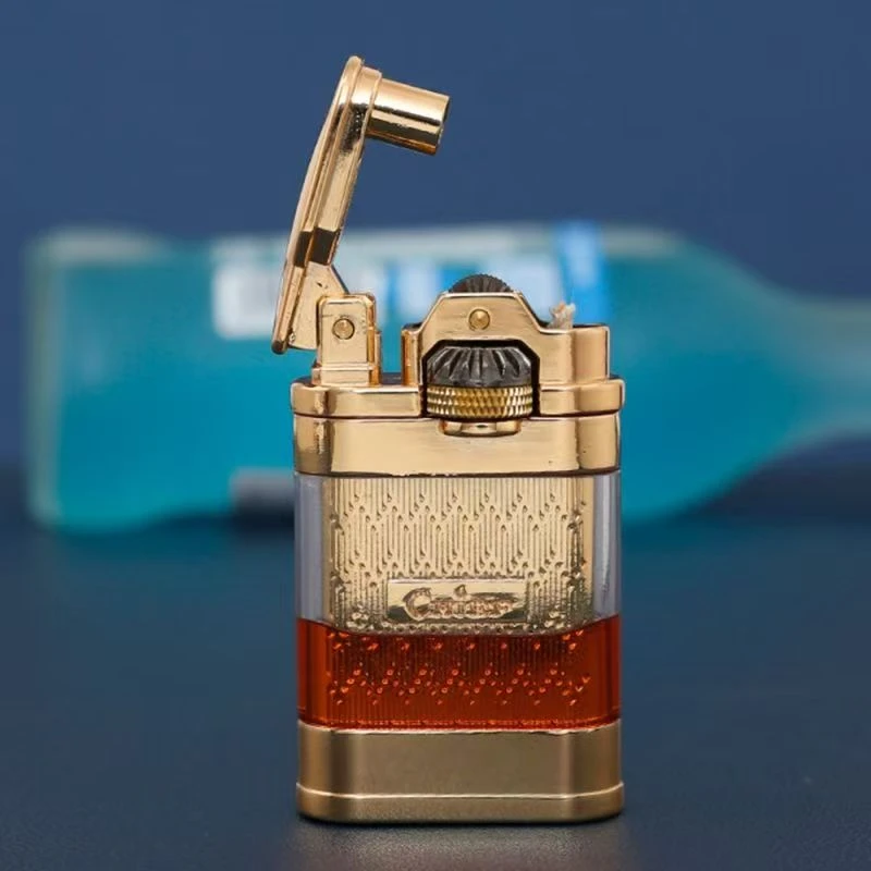 首领新款煤油打火机创意侧滑滚轮点火透明油仓个性定制送男友礼物