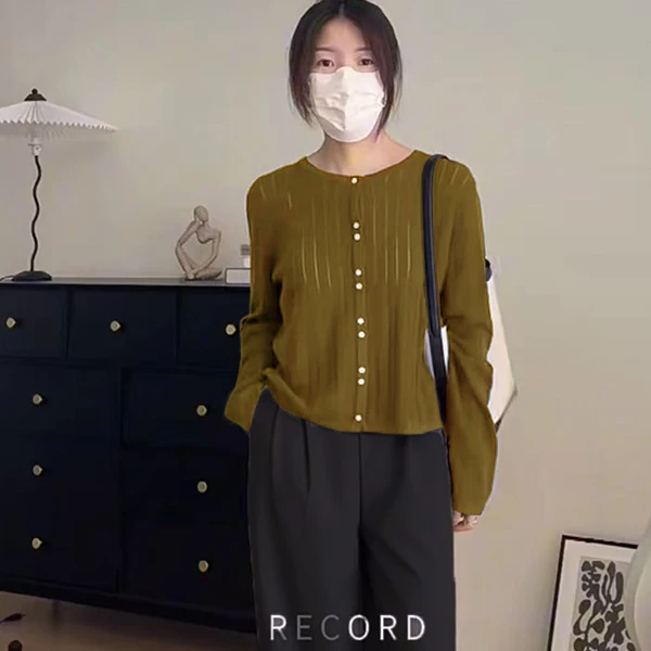 胸96-150长50纯色长袖日常出街休闲百搭针织上衣 5534