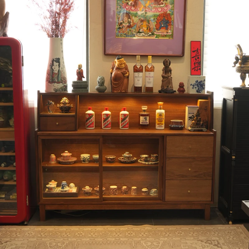 雲廬臻选中式实木展示柜茶室原木茶叶柜老株木酒柜置物柜送灯带