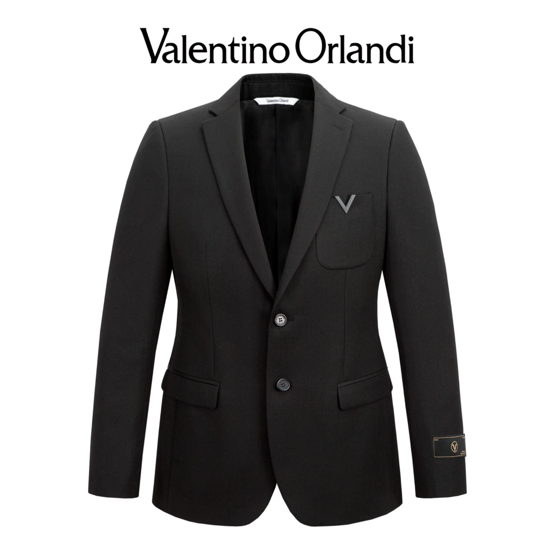 Valentino orlandi男士春秋A版简约商务金属V标绵羊毛西服外套