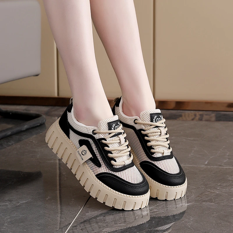 夏季小白鞋新款韩版女学生增高厚底透气运动板鞋潮休闲鞋软底网面