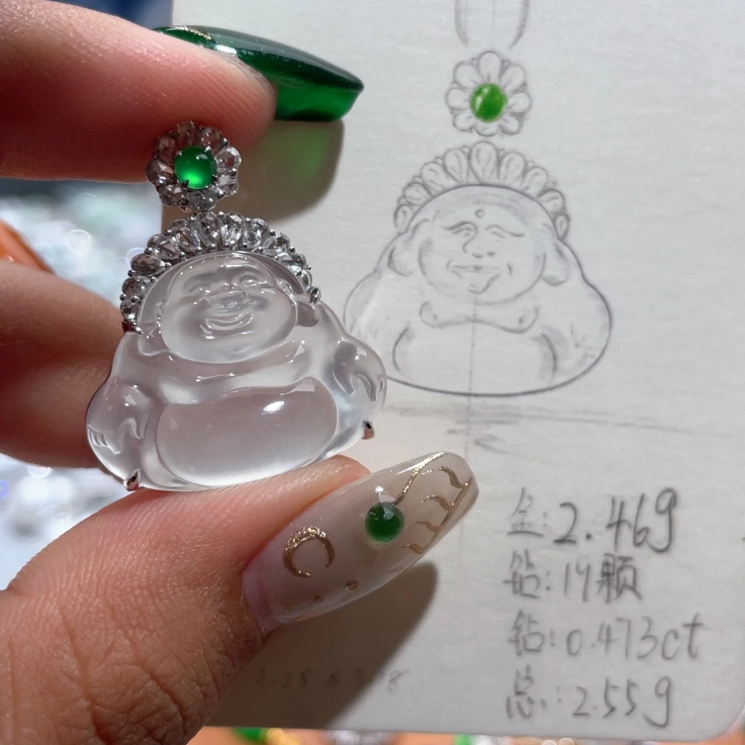 翡翠18K金镶嵌颈饰佛公