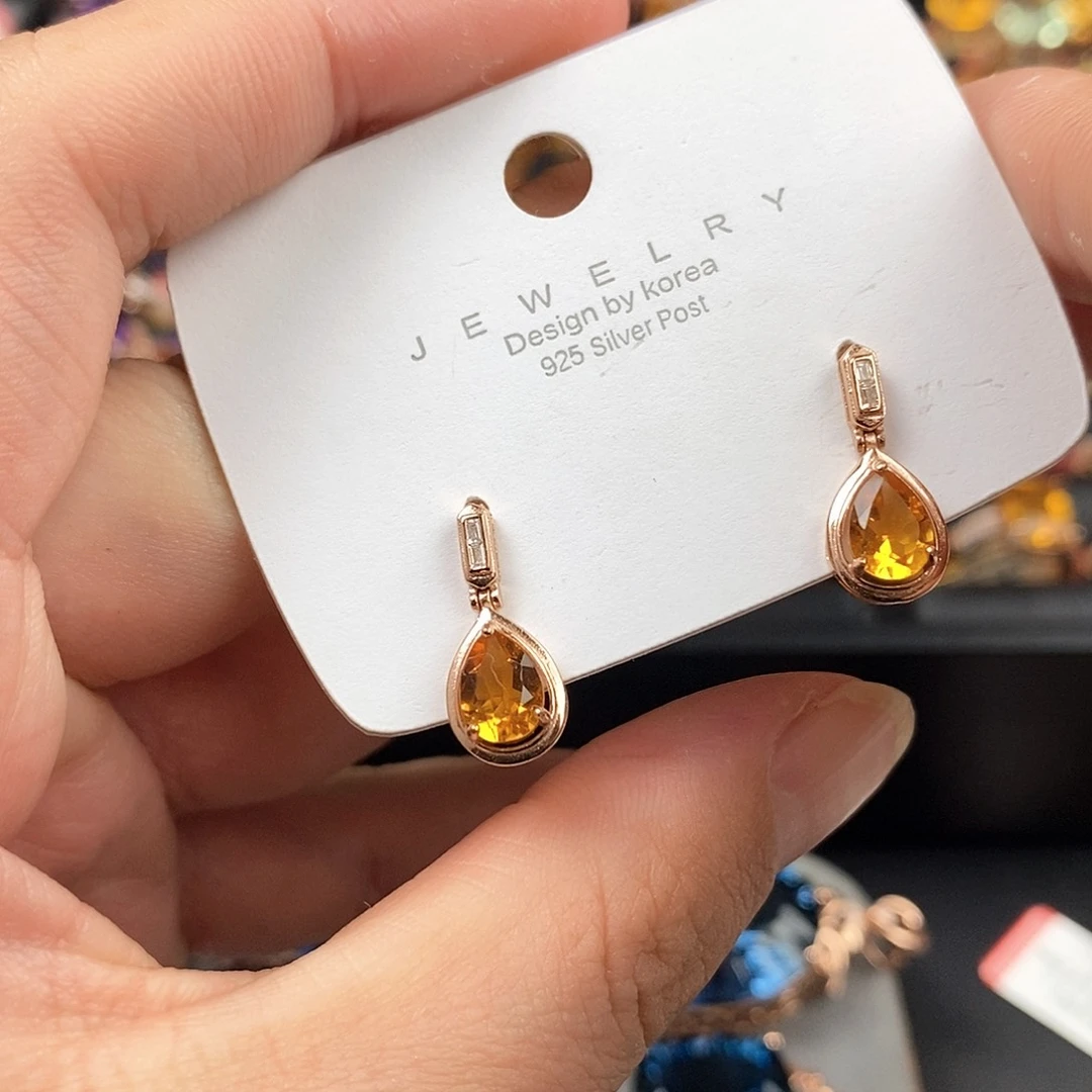 水晶耳钉银S925镶嵌天然