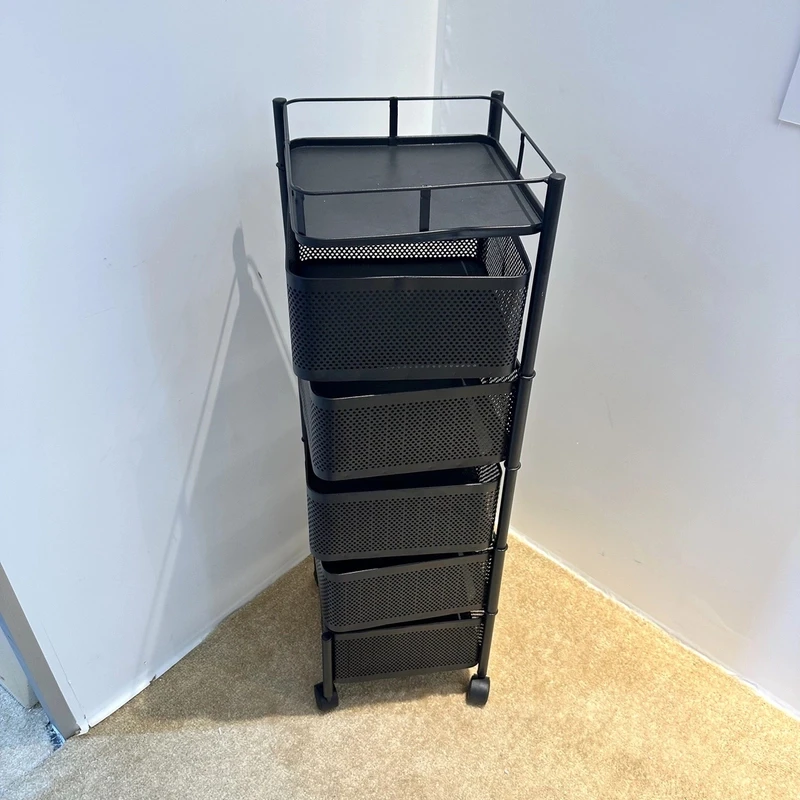 旋转置物架厨房落地多层家用可移动收纳架五层方形黑架置物架